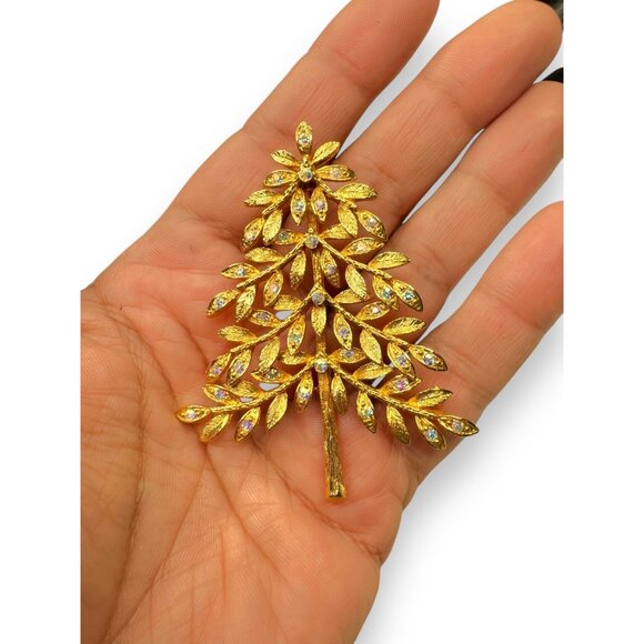 Vintage MYLU NYC Christmas Tree Brooch Aurora Borealis Crystals - Picture 6 of 6